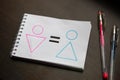 Notepad with symbols of woman and man and an equal sign. concept of gender equality Royalty Free Stock Photo