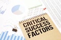 Notepad with text CRITICAL SUCCESS FACTORS. Diagram and white background Royalty Free Stock Photo