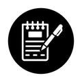 Notepad, text, message icon. Black vector sketch