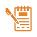 Notepad, text, message icon. Orange vector sketch