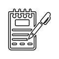 Notepad, text, message outline icon. Line art sketch