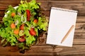 Notepad and vegetable salad Royalty Free Stock Photo