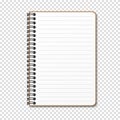 Notepad with a vertical spring spiral. Notebook with a lined sheet. Vector illustration on a transparent background