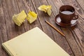 Notepad on a wooden table