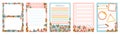 Notepaper lined or grid notepad set butterfly moth daily planner sticker page copybook vector frame