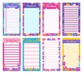 Notepaper lined or grid Notepad set Valentines Day elements daily planner note paper to do list page