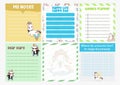 Cute weekly planner background for kids with cute and kawaii unicorn characters. Royalty Free Stock Photo