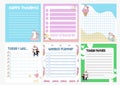 Cute weekly planner background for kids with cute and kawaii unicorn characters. Royalty Free Stock Photo