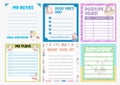 Cute weekly planner background for kids with cute and kawaii unicorn characters. Royalty Free Stock Photo