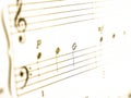 Notes close up macro on a sheet of paper. Music and sound. Royalty Free Stock Photo