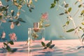 Notes of cologne blend in the perfume bottle scene-mockup with eau de toilette fragrance and amber essence