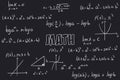 Notes of exercises, formulas and equations of mathematical calculation with a black chalkboard background Royalty Free Stock Photo