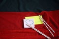 Two sticky notes and hearts on straw. Royalty Free Stock Photo