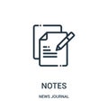 notes icon vector from news journal collection. Thin line notes outline icon vector illustration. Linear symbol for use on web and