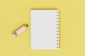 notes in the notebook during the training process. pencil and notepad on a yellow background. 3D render Royalty Free Stock Photo