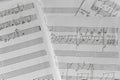 Notes on paper, monochrome. Old music sheet, black and white. Melody on page. Notes and lines. Music concept. Musical education. Royalty Free Stock Photo