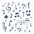 Notes. Set of musical signs. Music note doodle. Hand drawn vector illustration. Royalty Free Stock Photo