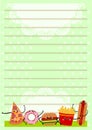 Notes template with Cute cartoon of fast food set