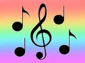 Notes and treble clef on the multicolored background