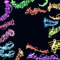 Notes vector music neon melody colorfull musician symbols sound melody text writting audio symphony illustration