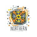 Nothern logo template, badge for nothern travel, sport, holiday, adventure colorful hand drawn vector Illustration with