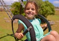 Nothing better than a swing. a young girl playing on a swing outsdie. Royalty Free Stock Photo