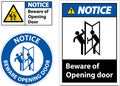 Notice Beware Opening Door Sign On White Background Royalty Free Stock Photo