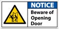 Notice Beware Opening Door Sign On White Background Royalty Free Stock Photo