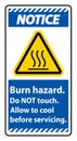 Notice Burn hazard safety,Do not touch label Sign on white background