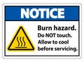 Notice Burn hazard safety,Do not touch label Sign on white background