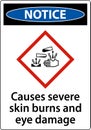 Notice Causes Severe Skin Burns Eye Damage GHS Sign