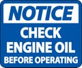 Notice Check Oil Before Operating Label Sign On White Background