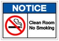 Notice Clean Room No Smoking Symbol Sign, Vector Illustration, Isolate On White Background Label. EPS10