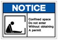 Notice Confined Space Do not enter without obtaining a permit Symbol Sign ,Vector Illustration, Isolate On White Background Label Royalty Free Stock Photo