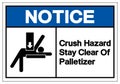 Notice Crush Hazard Stay Clear Of Palletizer Symbol Sign, Vector Illustration, Isolated On White Background Label. EPS10