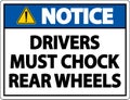 Notice Drivers Must Chock Wheels Label Sign On White Background