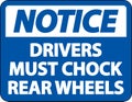 Notice Drivers Must Chock Wheels Label Sign On White Background