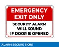 Notice Emergency Exit Only Alarm Will Sound When Door is Opened Sign In Vector, Easy To Use And Print Design Templates Royalty Free Stock Photo