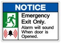 Notice Emergency Exit Only Alarm will sound when door is opened Symbol Sign, Vector Illustration, Isolate On White Background
