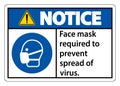 Notice Face mask required to prevent spread of virus sign on white background