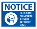 Notice Face mask required to prevent spread of virus sign on white background