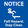 Notice Fall Hazard Stay Clear Sign On White Background