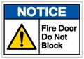 Notice Fire Door Do Not Block Symbol Sign ,Vector Illustration, Isolate On White Background Label .EPS10