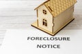 Notice of foreclosure of a house. Concept of eviction for non-payment of a mortgage to the bank. Rising interest rates. House next