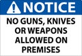 Notice Gun Rules Sign No Guns, Knives Or Weapons Allowed On Premises Royalty Free Stock Photo