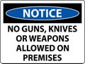 Notice Gun Rules Sign No Guns, Knives Or Weapons Allowed On Premises Royalty Free Stock Photo