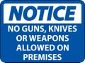 Notice Gun Rules Sign No Guns, Knives Or Weapons Allowed On Premises Royalty Free Stock Photo