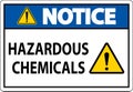 Notice Hazardous Chemicals Sign On White Background