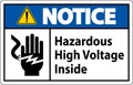 Notice Hazardous High Voltage Inside Sign On White Background