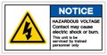 Notice Hazardous Voltage Contact May Cause Electric Shock Or Burn Symbol Sign, Vector Illustration, Isolated On White Background Royalty Free Stock Photo